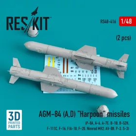   Reskit - AGM-84 (A,D) Harpoon missiles (2 pcs) (P-8A A-6 A-7E B-1B B-52H F-111C F-16 F/A-18 F-20 Nimrod MR2 AV-8B P-3 S-3) (3D Printed)
