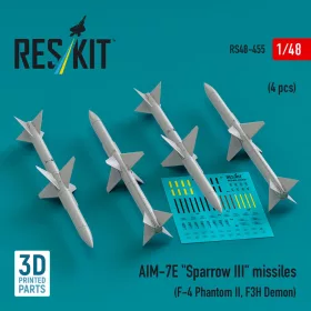  Reskit - AIM-7E Sparrow III missiles (4 pcs) (F-4 Phantom II, F3H Demon) (3D Printed)