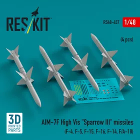   Reskit - AIM-7F High Vis Sparrow III missiles (4 pcs) (F-4 F-5 F-15 F-16 F-14 F/A-18) (3D Printed)