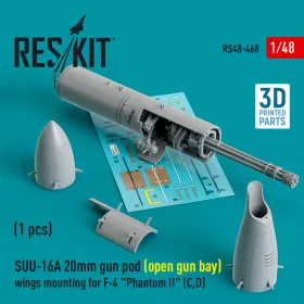   Reskit - SUU-16A 20mm gun pod (open gun bay) wings mounting for F-4 "Phantom II" (C,D)  (1 pcs) (3D Printed)