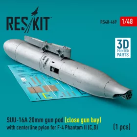   Reskit - SUU-16A 20mm gun pod (close gun bay) with centerline pylon for F-4 Phantom II (C,D) (1 pcs) (3D Prin