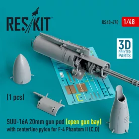   Reskit - SUU-16A 20mm gun pod (open gun bay) with centerline pylon for F-4 Phantom II (C,D) (1 pcs) (3D Print