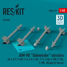   Reskit - AIM-9B "Sidewinder" missiles (4 pcs) (A-4, A-7, F-4D1, F-4, F-8, F-3H,  F-11, F-86,F-100,  F-104, F-