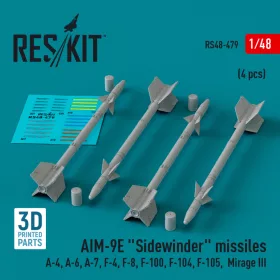   Reskit - AIM-9E "Sidewinder" missiles (4 pcs) (A-4, A-6, A-7, F-4, F-8, F-100, F-104, F-105,  Mirage III) (3D