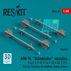   Reskit - AIM-9L "Sidewinder" missiles (4 pcs) (F-4, F-5, F-15, F-16, F-18, F-22, F-111, Harrier, Tornado, Eur