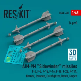   Reskit - AIM-9M "Sidewinder" missiles (4 pcs)  (F-4, F-5, F-15, F-16, F-18, F-22, F-111, Harrier, Tornado, Eu