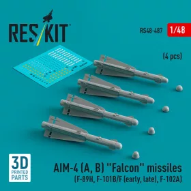   Reskit - AIM-4 (A, B) Falcon missiles (4 pcs) (F-89H, F-101B/F (early, late), F-102A) (3D Printed)
