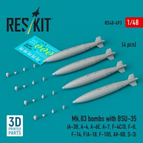   Reskit - Mk.83 bombs with BSU-35 (4 pcs) (A-3B A-4 A-6E A-7 F-4C/D F-8 F-14 F/A-18 F-105 AV-8B S-3) (3D printed)