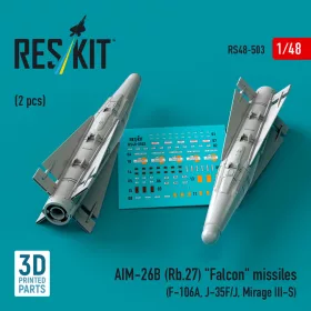   Reskit - AIM-26B (Rb.27) Falcon missiles (2 pcs) (F-106A J-35F/J Mirage III-S) (3D Printed)