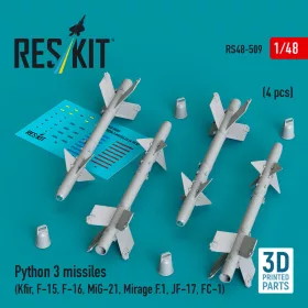   Reskit - Python 3 missiles (4 pcs) (Kfir, F-15, F-16, MiG-21, Mirage F.1, JF-17, FC-1) (3D Printed)