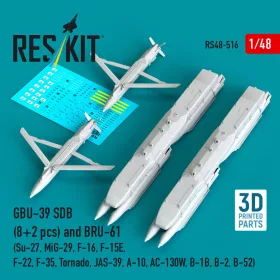   Reskit - GBU-39 SDB (8 pcs) and BRU-61 (2 pcs) (Su-27 MiG-29 F-16 F-15E F-22 F-35 Tornado JAS-39 A-10 AC-130W B-1B B-2 B-52) (3D Printed)