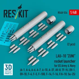   Reskit - LAU-10 ZUNI rocket launcher for US Army & Navy (2 pcs) (A-1, A-4, A-6, A-7, A-10, A-37, AV-8, TF-9J, OV-1, OV-10, F-4, F-5, F-100, F-14, F-16, F/A-18, Su-25) (3D Printed)
