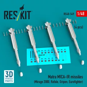   Reskit - Matra MICA-IR missiles (4 pcs) (Mirage 2000 Rafale Gripen Eurofighter) (3D Printed)