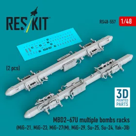   Reskit - MBD2-67U multiple bombs racks (2 pcs) (MiG-21, MiG-23, MiG-27(?), MiG-29, Su-25, Su-24, Yak-38) (3D Printed)