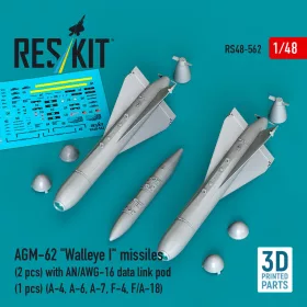   Reskit - AGM-62 Walleye I missiles (2 pcs) with AN/AWG-16 data link pod (1 pcs) (A-4 A-6 A-7 F-4 F/A-18) (3D Printed)