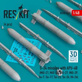   Reskit - S-24 missiles with APU-68 (4 pcs) (MiG-21 MiG-23 MiG-27 MiG-29 Su-7 Su-17 Su-25 Su-24 Mi-24) (3D Printed)