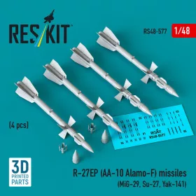   Reskit - R-27EP (AA-10 Alamo-F) missiles (4 pcs) (MiG-29 Su-27 Yak-141) (3D Printed)
