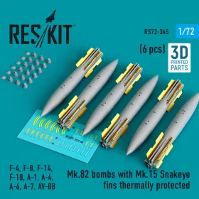   Reskit - Mk.82 bombs with Mk.15 Snakeye fins thermally protected (6 pcs) (F-4, F-8, F-14 F-18, A-1, A-4, A-6, A-7, AV-8B) (3D Printed)