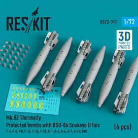   Reskit - Mk.82 bombs with BSU-86 Snakeye II fins (6 pcs) (F-4, F-5, F-8, F-15, F-16, F-18, A-1, A-4, A-6, A-7, A-10, Kfir) (3D Printed)