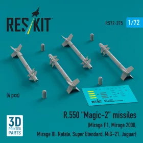  Reskit - R.550 Magic-2 missiles (4 pcs) (Mirage F.1 Mirage 2000 Mirage III Rafale Super Etendard MiG-21 Jaguar) (3D Printed)