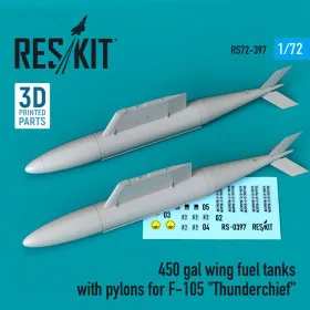   Reskit - 450 gal wing fuel tanks with pylons for F-105  Thunderchief  (2 pcs) (1/72)