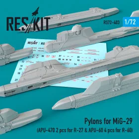   Reskit - Pylons for MiG-29 (APU-470 2 pcs for R-27   APU-60 4 pcs for R-60) (1/72)