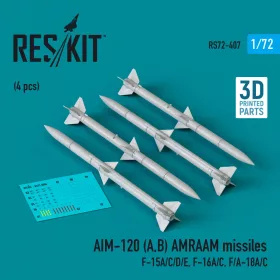   Reskit - AIM-120 (A,B) AMRAAM missiles (4 pcs) (F-15A/C/D/E, F-16A/C, F/A-18A/C) (3D Printed)