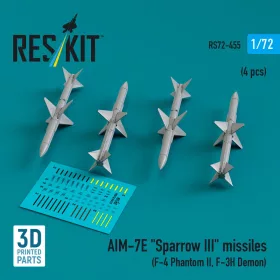   Reskit - AIM-7E Sparrow III missiles (4 pcs) (F-4 Phantom II, F-3H Demon) (3D Printed)