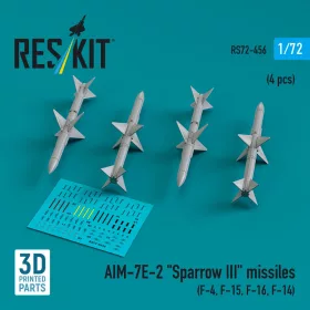   Reskit - AIM-7E-2 Sparrow III missiles (4 pcs) (F-4, F-15, F-16, F-14) (3D Printed)