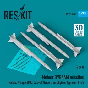   Reskit - Meteor BVRAAM missiles (4 pcs) (Rafale Mirage 2000 JAS-39 Gripen Eurofighter Typhoon F-35) (3D Printed)