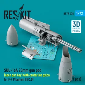   Reskit - SUU-16A 20mm gun pod (open gun bay) with centerline pylon for F-4 Phantom II (C,D) (1 pcs) (3D Printed)