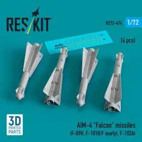   Reskit - AIM-4 Falcon missiles (4 pcs) (F-89H, F-101B/F (early), F-102A) (3D Printed)