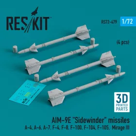   Reskit - AIM-9E Sidewinder missiles (4 pcs) (A-4, A-6, A-7, F-4, F-8, F-100, F-104, F-105, Mirage III) (3D Printed)