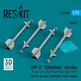   Reskit - AIM-9L Sidewinder missiles (4 pcs) (F-4, F-5, F-15, F-16, F-18, F-22, F-111, Harrier, Tornado, Eurofighter, Hawk, Gripen) (3D Printed)