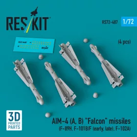  Reskit - AIM-4 (A B) Falcon missiles (4 pcs) (F-89H F-101B/F (early late) F-102A) (3D Printed)
