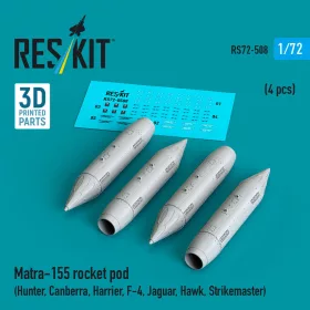   Reskit - Matra-155 rocket pod (4 pcs) (Hunter, Canberra, Harrier, F-4, Jaguar, Hawk, Strikemaster) (3D Printed)