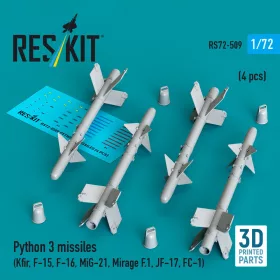   Reskit - Python 3 missiles (4 pcs) (Kfir F-15 F-16 MiG-21 Mirage F.1 JF-17 FC-1) (3D Printed)