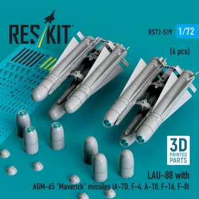   Reskit - LAU-88 with (2 pcs) AGM-65 Maverick missiles (6 pcs) (A-7D F-4 A-10 F-16) (3D Printed)