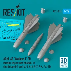   Reskit - AGM-62 Walleye I ER missiles (2 pcs) with AN/AWG-16 data link pod (1 pcs) (A-4 A-6 A-7 F-4 F/A-18) (3D Printed)
