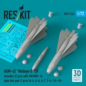   Reskit - AGM-62 Walleye II ER missiles (2 pcs) with AN/AWG-16 data link pod (1 pcs) (A-4 A-6 A-7 F-4 F/A-18) (3D Printed)