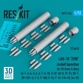   Reskit - LAU-10 ZUNI rocket launcher for US Army & Navy (2 pcs) (A-1 A-4 A-6 A-7 A-10 A-37 AV-8 TF-9J OV-1 OV-10 F-4 F-5 F-100 F-14 F-16 F/A-18 Su-25) (3D Printed)