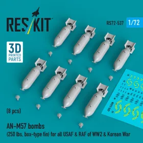   Reskit - AN-M57 bombs (250 lbs box-type fin) for all USAF & RAF of WW2 & Korean War (8 pcs) (3D Printed)