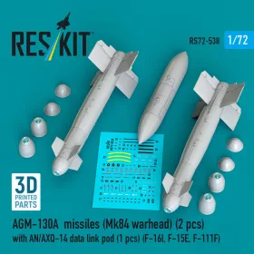   Reskit - AGM-130A missiles (Mk84 warhead) (2 pcs) with AN/AXQ-14 data link pod (1 pcs) (F-16I F-15E F-111F) (3D Printed)