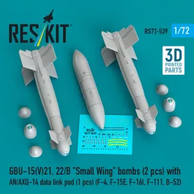   Reskit - GBU-15(V)21,22/B Small Wing bombs (2 pcs) with AN/AXQ-14 data link pod (1 pcs) (F-4, F-15E, F-16I, F-111, B-52) (3D Printed)