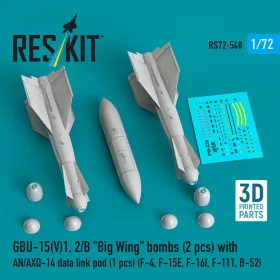   Reskit - GBU-15(V)1,2/B Big Wing bombs (2 pcs) with AN/AXQ-14 data link pod (1 pcs) (F-4 F-15E F-16I F-111 B-52) (3D Printed)