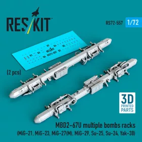   Reskit - MBD2-67U multiple bombs racks (2 pcs) (MiG-21, MiG-23, MiG-27(?), MiG-29, Su-25, Su-24, Yak-38) (3D Printed)
