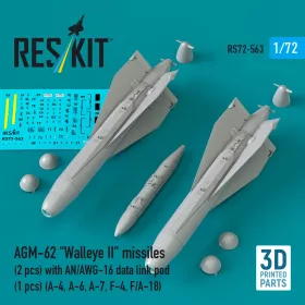   Reskit - AGM-62 Walleye II missiles (2 pcs) with AN/AWG-16 data link pod (1 pcs) (A-4 A-6 A-7 F-4 F/A-18) (3D Printed)