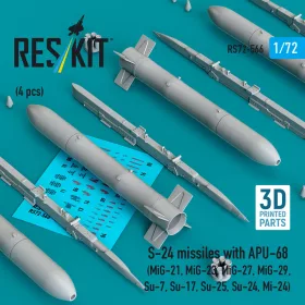   Reskit - S-24 missiles with APU-68 (4 pcs) (MiG-21, MiG-23, MiG-27, MiG-29, Su-7, Su-17, Su-25, Su-24, Mi-24) (3D Printed)