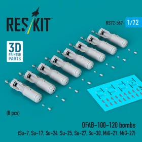   Reskit - OFAB-100-120 bombs (8 pcs) (Su-7, Su-17, Su-24, Su-25, Su-27, Su-30, MiG-21, MiG-27) (3D Printed)