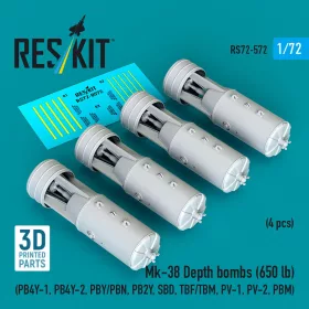   Reskit - Mk-38 Depth bombs (650 lb) (4 pcs) (PB4Y-1 PB4Y-2 PBY/PBN PB2Y SBD TBF/TBM PV-1 PV-2 PBM) (3D Printed)